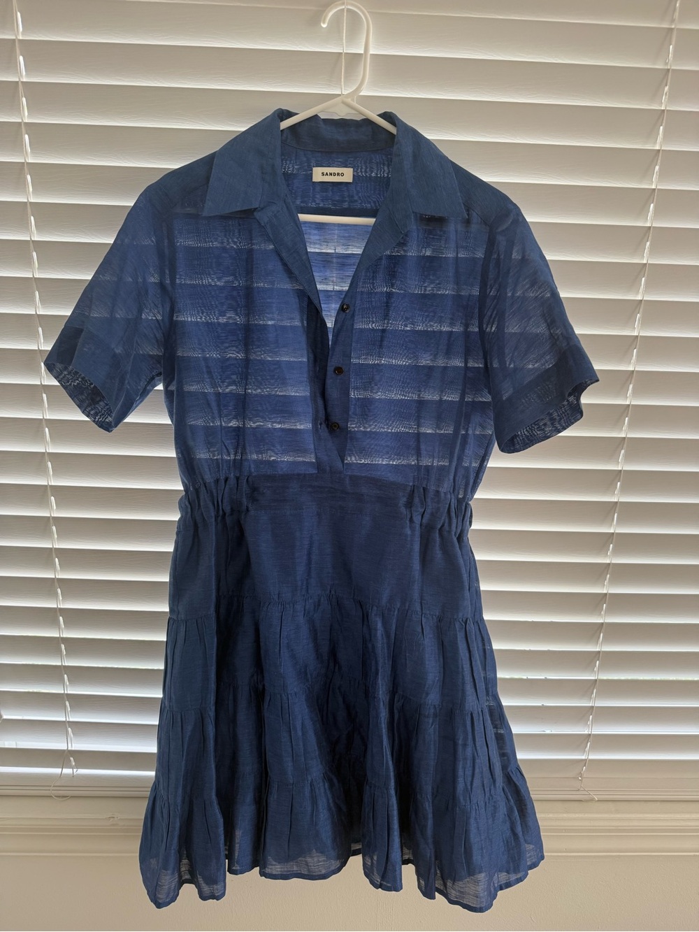 Sandro Blue Striped Sheer Shirt Dress
